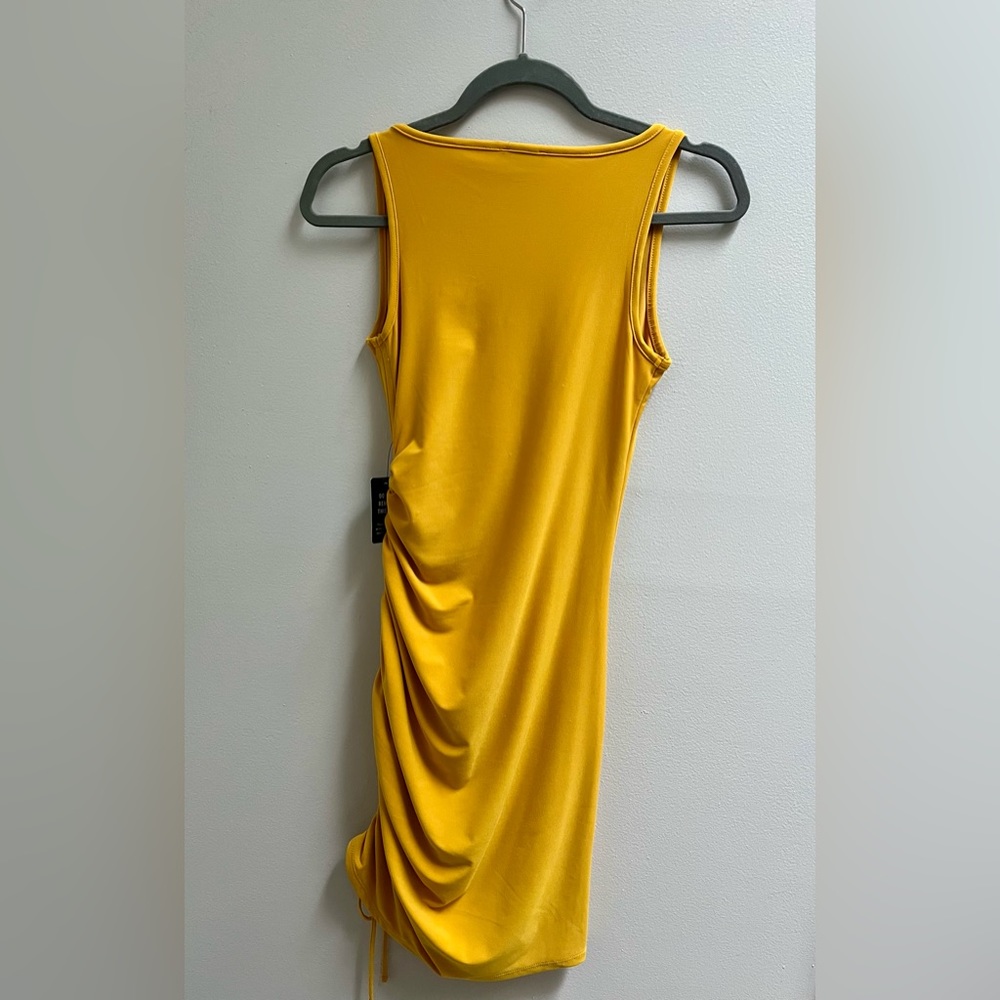 Express Yellow Ruched Tie Bodycon Dress - Picture 5 of 5